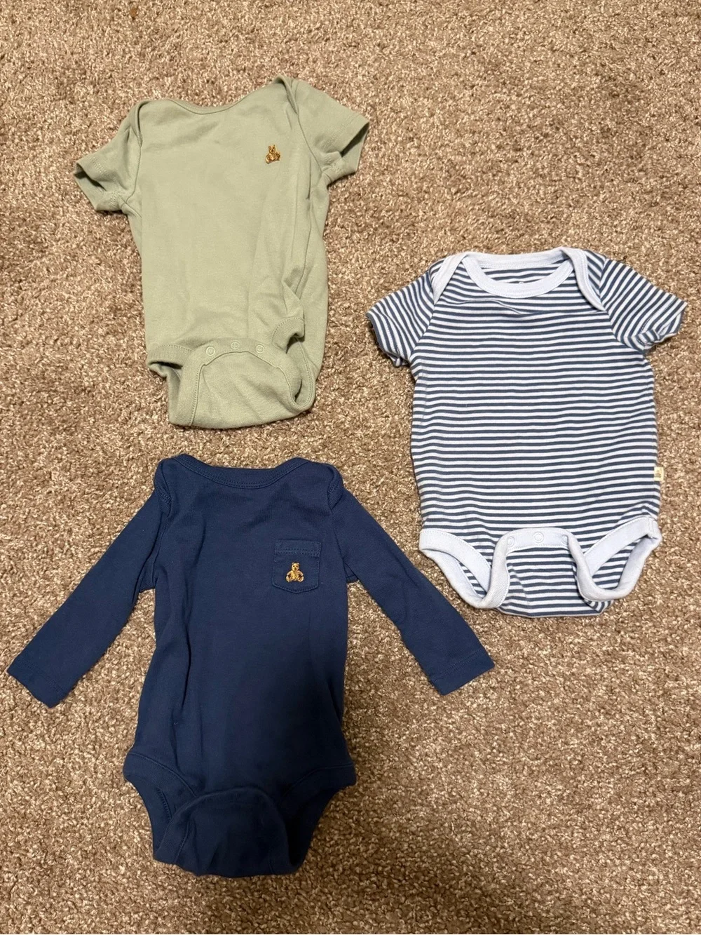 GAP Baby Bodysuit Set — Sage Green, Navy & Navy-White Stripe